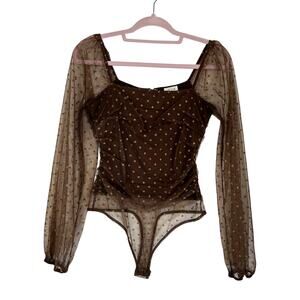 Le Lis Collection Brown w/ Gold Glitter Stars Tulle One Piece Body Suit Size M